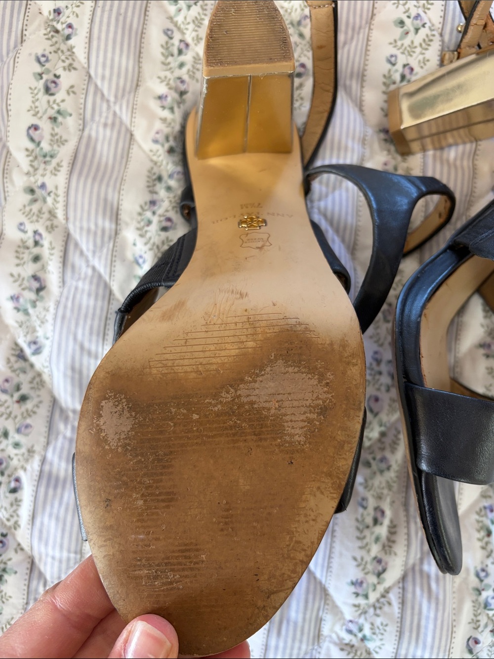 Ann Taylor navy Leather Strappy Block Heels - Picture 12 of 13